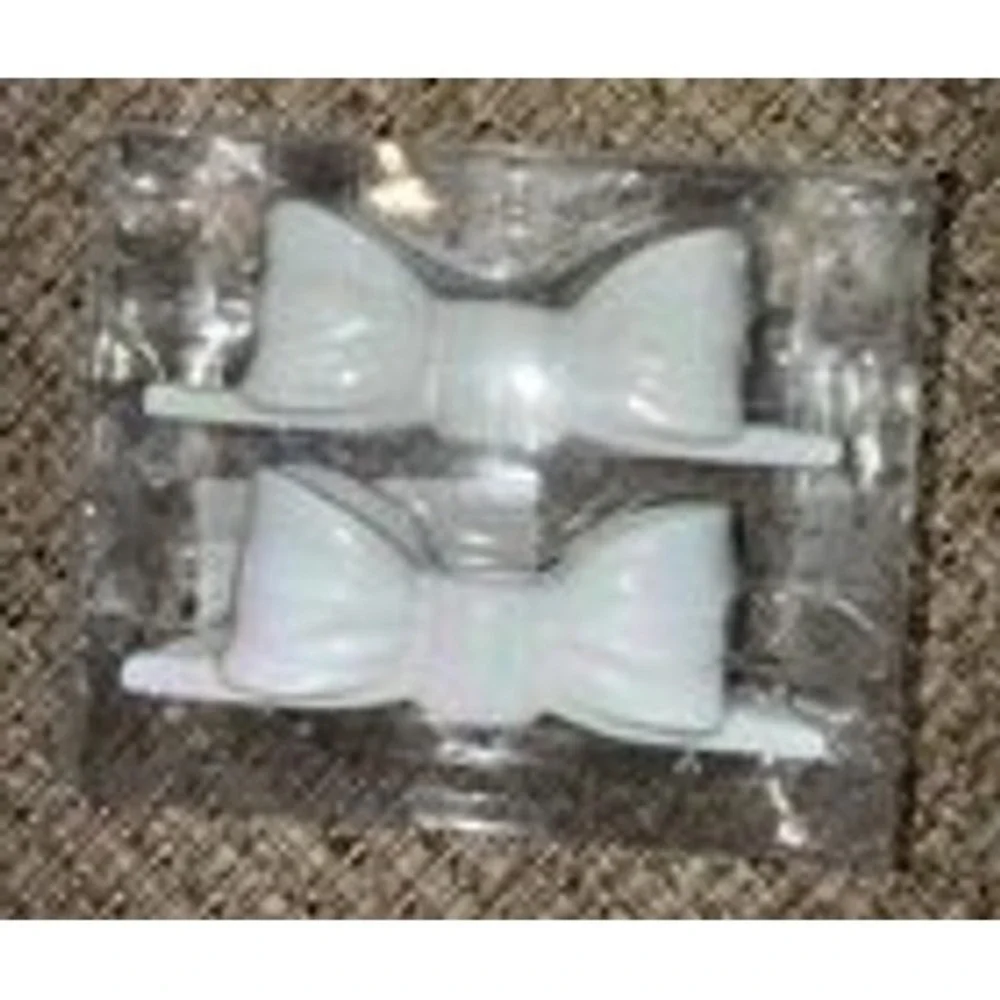 Lot of 14 Iridescent White Ceramic Bow Taper Candle Holders 7 Sets of 2 Coquette